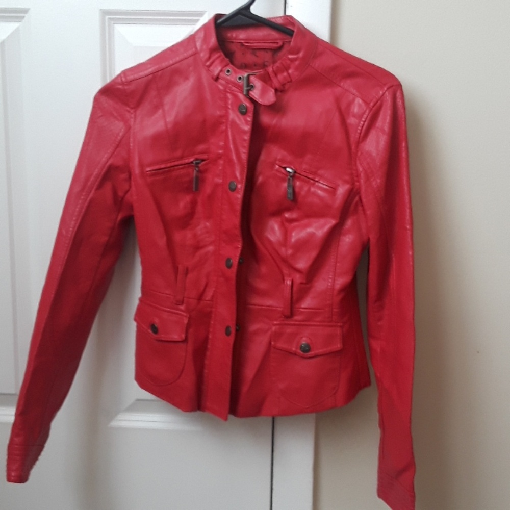 Guess red faux leather jacket